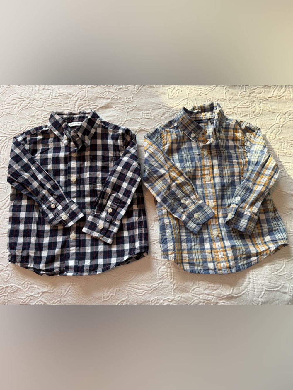 Janie and Jack Boys Plaid Button-Down Shirts in Navy, White & Yellow 12-18m (2)